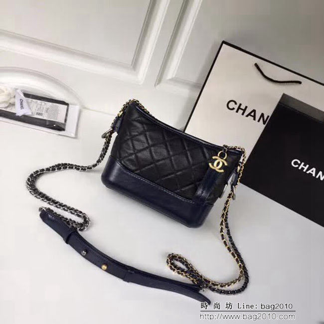 香奈兒CHANEL黑配深蘭Chanel 18款新色Gabrielle 高仿香奈兒CHANEL流浪包 DSC1195